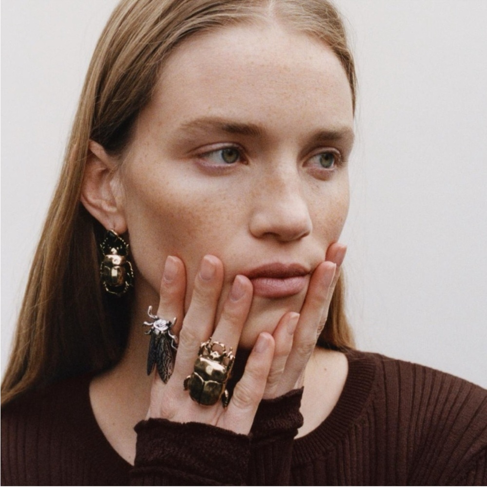 Gold Beatle Insect Statement Earrings